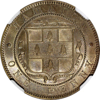 Jamaica Victoria Copper-Nickel 1869 Penny Mintage-144,000 NGC MS64+ KM# 17 (044)