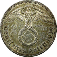 Germany - Third Reich Silver 1939 A 2 Reichs Mark Hindenburg KM# 93 (22 333)