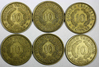 FINLAND LOT OF 6 COINS Aluminum-Bronze 1929-1938 10 Markkaa KM# 32A (17 211)