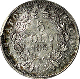 Italian States PAPAL STATES Pius IX Year XXI 1867-R 5 Soldi PCGS MS62 KM#1375(1)