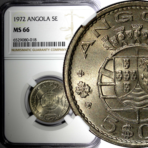 Angola Copper-Nickel 1972 5 Escudos NGC MS66 GEM BU KM# 81 (018)
