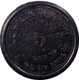 Costa Rica 1890'S Black VulcaniteToken Lorig&Tibaut Hacienda GERMANIA 5 Cents