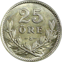 Sweden Gustaf V Silver 1938 25 Öre  KM# 785 (22 046)