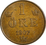 Sweden Oscar II Bronze 1907 1 Öre 2 Years Type UNC/BU KM# 768 (21 923)