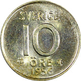 Sweden Gustaf VI SILVER 1956 10 Öre UNC  KM# 823 (22 095)