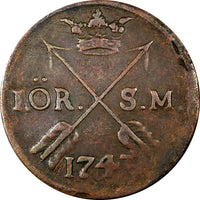 Sweden Frederick I Copper 1743 1 Ore, S.M. 29,75mm BETTER DATE KM# 416.1  ( 163)