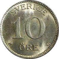 SWEDEN Gustaf V Silver 1934 G 10 Öre UNC TONED KM# 780 (21 904)