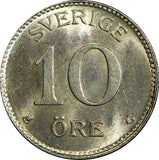 SWEDEN Gustaf V Silver 1934 G 10 Öre UNC TONED KM# 780 (21 904)