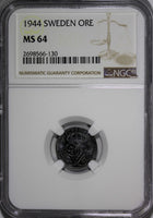 SWEDEN Gustaf V Iron 1944 1  Ore NGC MS64  World War II issues KM# 810 (130)