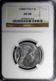 Italy Aluminum 1948 R 5 Lire NGC AU58 KM# 89 (262)