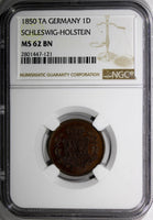 GERMANY SCHLESWIG-HOLSTEIN 1850 TA 1 DREILING PROVIS. GOVT NGC MS62 BN  KM# 160