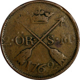 SWEDEN Adolf Frederick Copper 1762 S.M. 2 Ore KM# 461 (15 001)