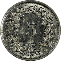 Switzerland Silver 1941 B 5 Rappen Last Year Type SCARCE DATE aUNC KM# 26b(7729)