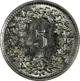 Switzerland Silver 1941 B 5 Rappen Last Year Type SCARCE DATE aUNC KM# 26b(7729)