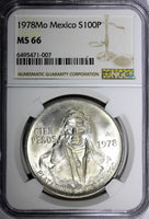 Mexico ESTADOS UNIDOS MEXICANOS Silver 1978 Mo 100 Pesos NGC MS66 KM# 483.2 (7)