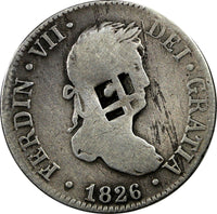 TRINIDAD ,HAITI 1826 S-JB 2 Reales Lattice Countermark & Large Dot ND 1841 KM# 5