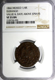 MEXICO Copper 1866 1/4 Real DURANGO NGC VF35 BN SCARCE TOP GRADED  KM# 349 (06)