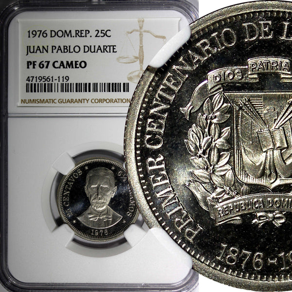 DOMINICAN PROOF 1976 25 Centavos NGC PF67 CAMEO Mint-5,000 TOP GRADED KM# 43 (9)
