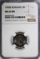 Romania Carol I 1900 B 2 Bani Hamburg Mint ,Germany NGC MS65 BN  KM27 (025)