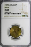 Great Britain George VI Brass 1937 3 Pence NGC MS63 1st Year Type KM# 849 (002)