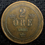 Sweden Oscar II Copper 1888 2 Ore  KM# 746   (23 130)