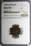 Latvia Bronze 1939 2 Santimi NGC MS62 BN 1 YEAR TYPE KM# 11.2 (123)