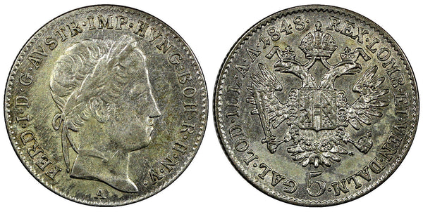 Austria Ferdinand I Silver 1848 A 5 Kreuzer  Vienna Mint KM# 2196 (20 874)