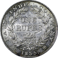 India-British Silver 1835 B Rupee Bombay Choice XF 1 Year SCARCE KM#450.1 (7185)