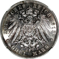 Germany SAXONY Leipzig Battle Silver 1913 E 3 Mark NGC UNC DETAILS KM#1275 (027)