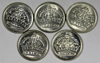 Sweden Gustaf VI SILVER LOT OF 5 COINS 1952-1956 10 Öre UNC GEM KM# 823 (77)