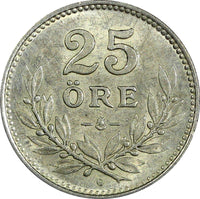 Sweden Gustaf V Silver 1929 G  25 Öre aUNC  KM# 785 (22 054)