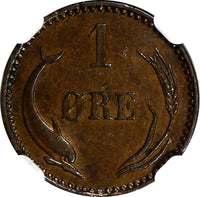 Denmark Bronze 1904 9/8 VBP 1 Ore NGC MS62 BN OVERDATE TOP GRADED KM# 792.2 (12)