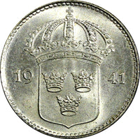 Sweden Gustaf V (1907-1950) Silver 1941 G 10 Öre  GEM BU KM# 780 (079)