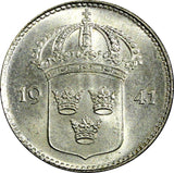Sweden Gustaf V (1907-1950) Silver 1941 G 10 Öre  GEM BU KM# 780 (079)
