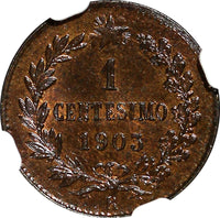 Italy Vittorio Emanuele III 1903 R 1 Centesimo NGC MS64 BN 1 GRADED HIGH KM# 35.