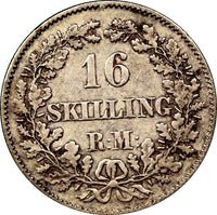 Denmark  Frederik VII Silver 1857(c) VS  16 Skilling Rigsmont KM# 765