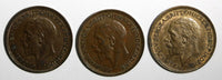 Great Britain George V Bronze LOT OF 3 COINS 1929-1934 Farthing KM# 825 (14 178)
