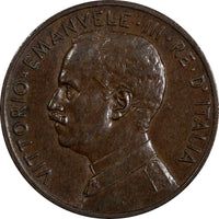 Italy Vittorio Emanuele III Bronze 1918 R 5 Centesimi Last Year aUNC KM# 42 (21)