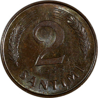 LATVIA Bronze 1939 2 Santimi 1 YEAR TYPE UNC  KM# 11.2 (20 255)
