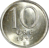 SWEDEN Gustaf V Silver 1942-1950 10 Ore UNC/BU KM# 813 RANDOM PICK (1 COIN) (29)