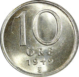 SWEDEN Gustaf V Silver 1942-1950 10 Ore UNC/BU KM# 813 RANDOM PICK (1 COIN) (29)
