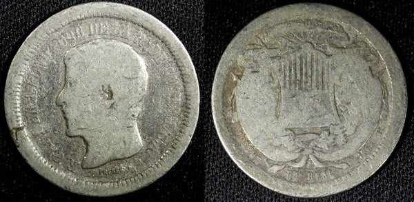 Guatemala Silver 1868 R Real Rafael Carrera Mintage-87, 959 KM# 145  (23 322)