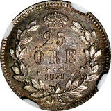 SWEDEN Carl XV Silver 1871/61 25 ORE OVERDATE NGC MS65 TOP GRADED BY NGC KM# 712