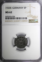 Germany - Empire Iron 1920 E 5 Pfennig Better Date NGC MS62 TOP GRADED KM# 19(4)
