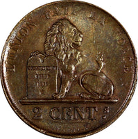 Belgium Leopold I Copper 1856 2 Centimes XF KM# 4.2 (13 534)