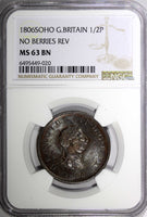 Great Britain George III Copper 1806 1/2 Penny Soho NGC MS63 BN KM# 662 (20)