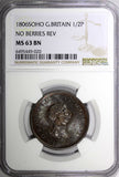 Great Britain George III Copper 1806 1/2 Penny Soho NGC MS63 BN KM# 662 (20)