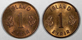 Iceland Bronze 1956 1 Eyrir RED GEM BU KM# 8 RANDOM PICK (1 Coin) (24 058)