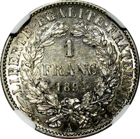France Silver 1894 A 1 Franc NGC AU DETAILS KM# 822.1