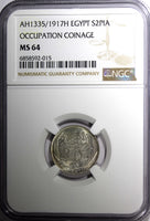 Egypt Occupation Coinage Silver AH1335/1917 H 2 Piastres NGC MS64 KM# 317.2 (15)